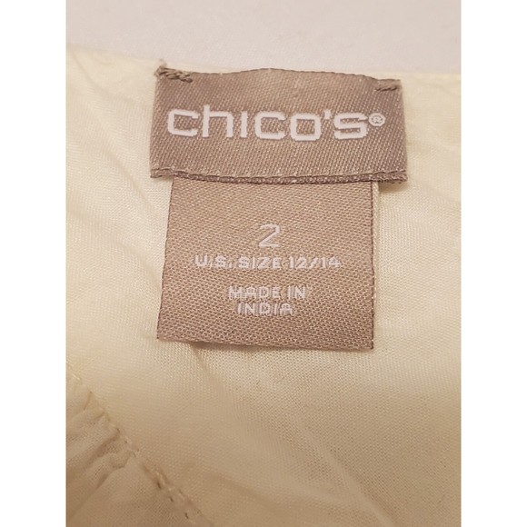 Chico's Sz 2 Beaded Embroidered Linen Lined Tunic Top Aztec Lagen Boho - Picture 9 of 12